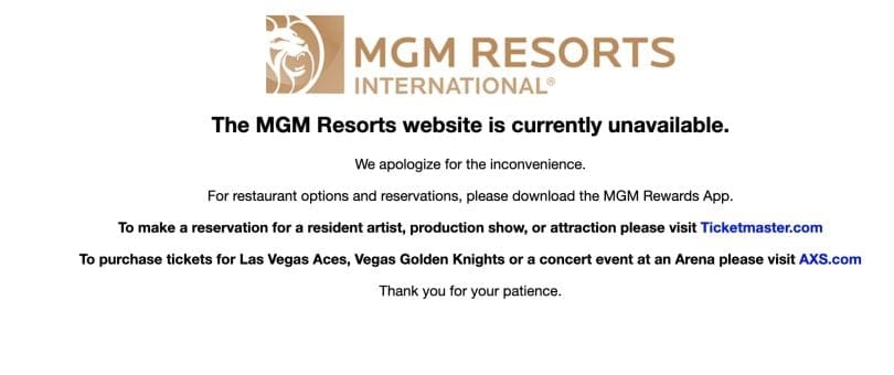 MGM রিসোর্ট ওয়েবসাইট ডাউন