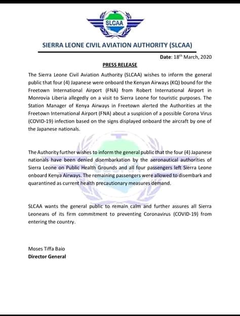 Sierra Leone deporteert 4 Japanse toeristen voor Coronavirus
