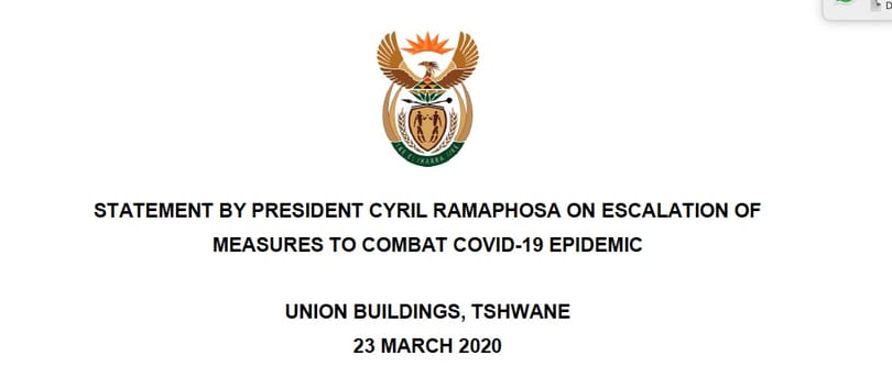 Transcript South Africa Lock Down: Offizielle Erklärung von Präsident Cyril Ramphosa