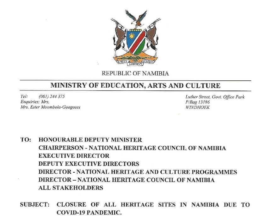 Namibia lukker turistarvsteder og udsteder direktiver