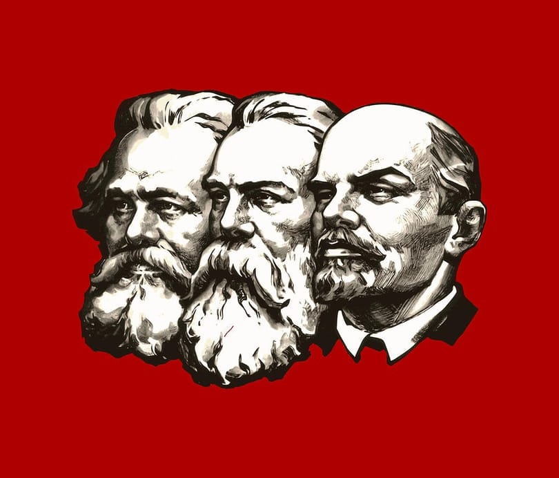 Marksa, Ļeņina un Hošimina ballīte Engelsa kāzās Indijā.