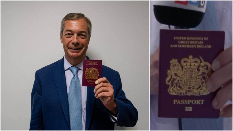 Chief Brexiteer Farage na-ekpughe paspọtụ UK ọhụrụ 'EU-free' ya