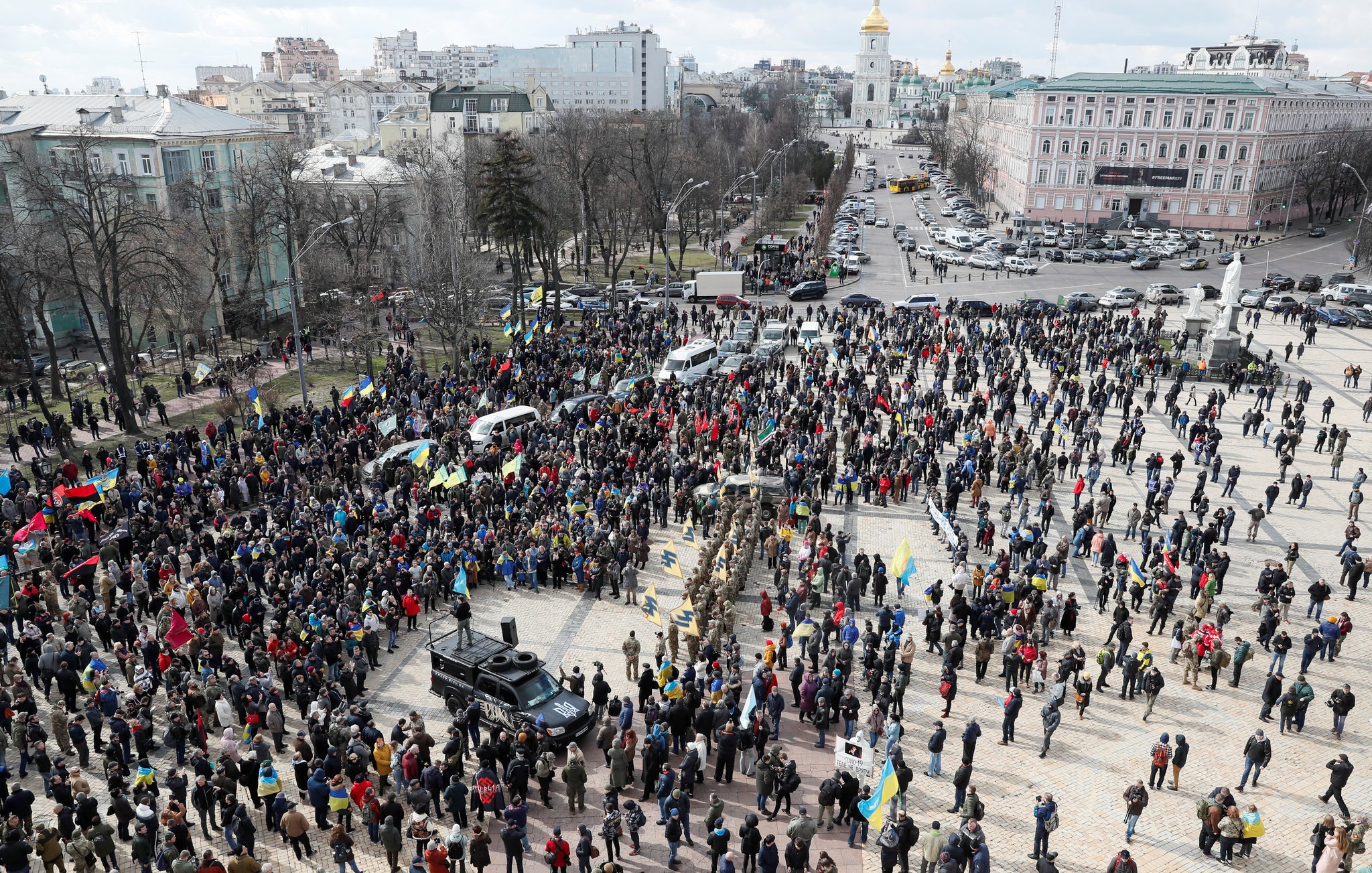 Марш Украина. In Russia, Mass protests against the War in Ukraine. Thousands March in Kyiv to show Unity against Russian threat.