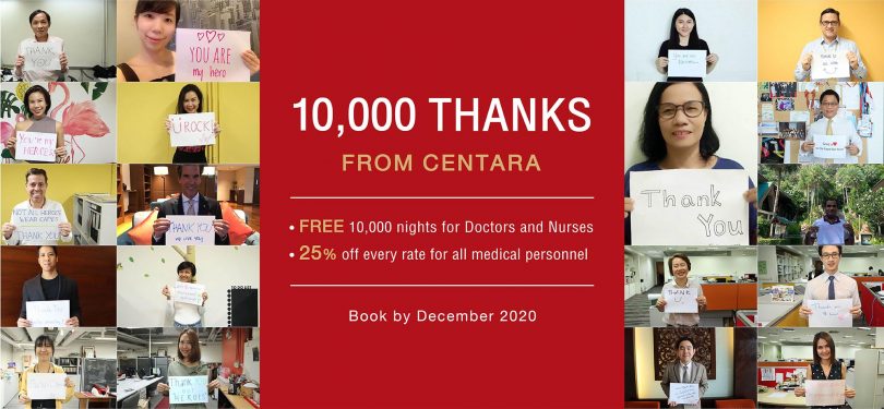 Nag-donate si Centara ng 10,000 room night sa mga medical hero