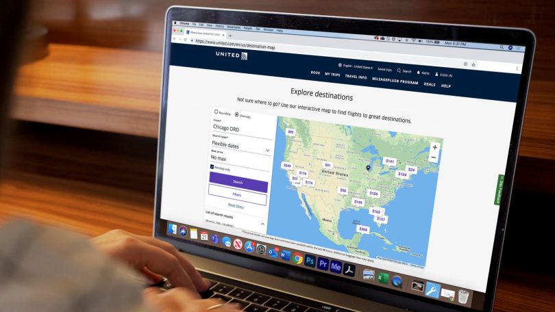 Обединената първа американска авиокомпания, която стартира онлайн функция „Търсене на карти“