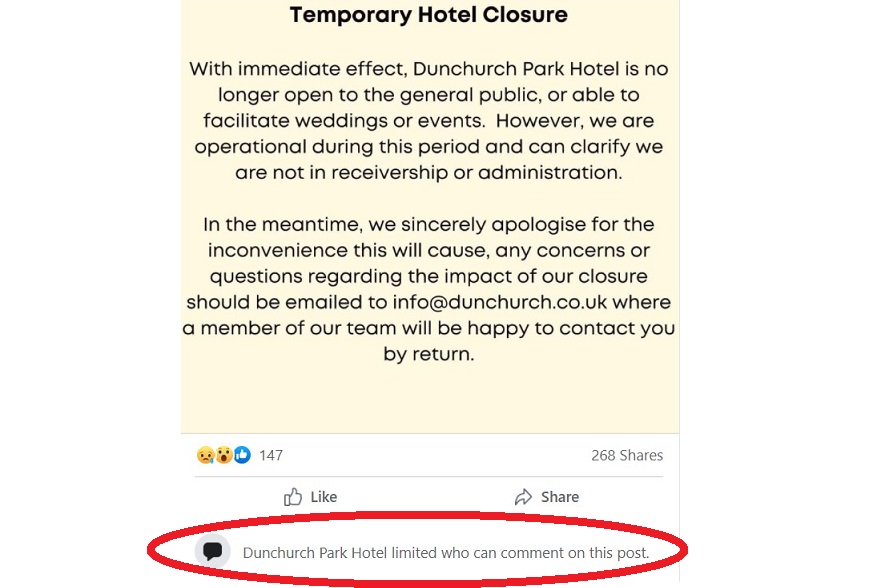 Dunchurch Park Hotel shuts down overnight No phones no website
