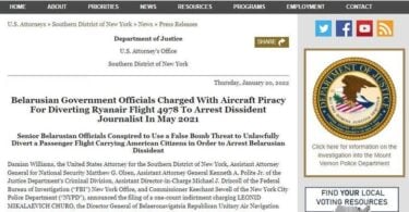Bjeloruski zvaničnici optuženi za pirateriju aviona na američkom Federalnom sudu