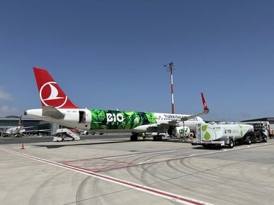 以可持续发展为主题的土耳其航空公司飞机飞上天空