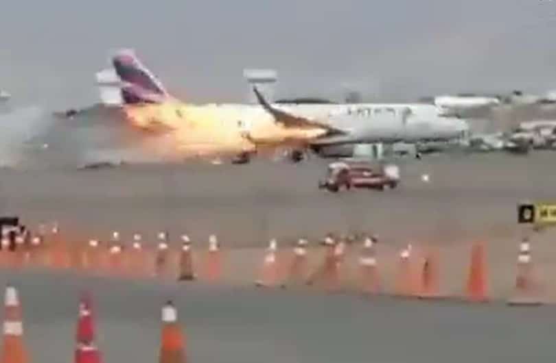 LATAM jet rams fire truck, burst into flames in Lima airport