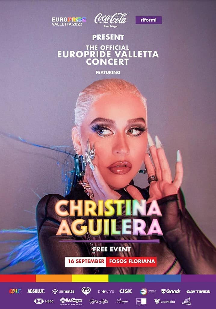 Grafică oficială o anunță pe Christina Aguilera ca titlu de afiș al EuroPride Valletta 2023 | eTurboNews | eTN
