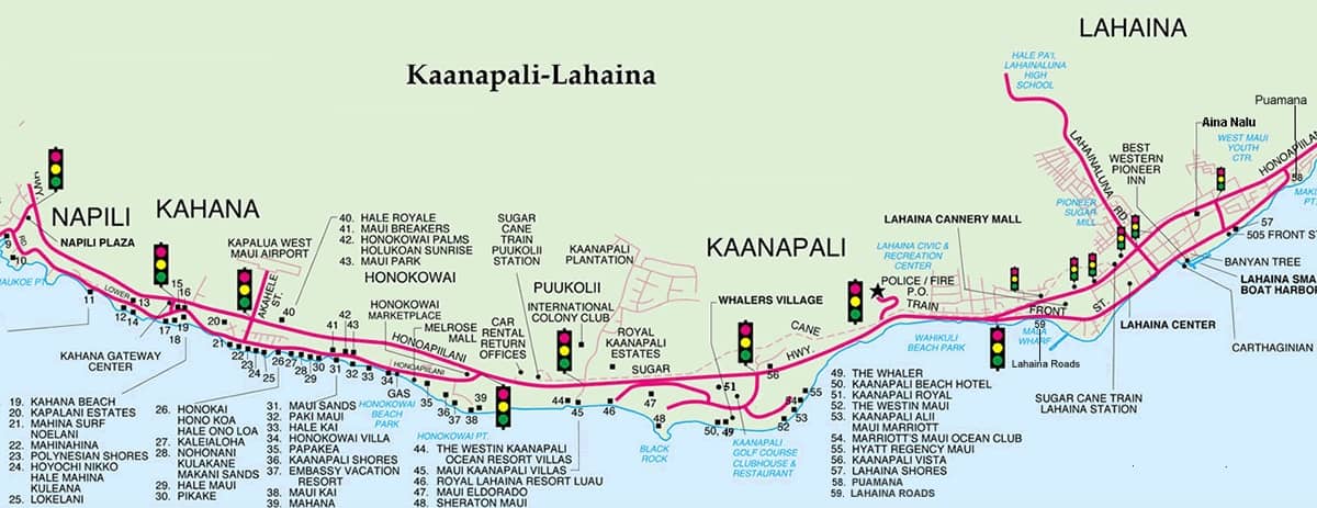 mapa de lahaina y kaanapali