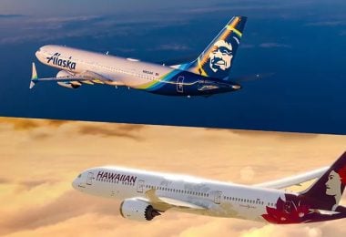 Seattle e Ncha ho ea Sefofane sa Tokyo Narita ho Alaska Air le Hawaiian Air