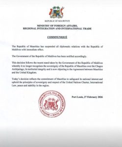 Mauricius pozastavil diplomatické styky s Maledivami kvůli sporu o ostrovy Chagos, což vyvolalo obavy o cestovní ruch v Indickém oceánu 46 cestovních a turistických zpráv – globální, důvěryhodné, nezávislé MRU